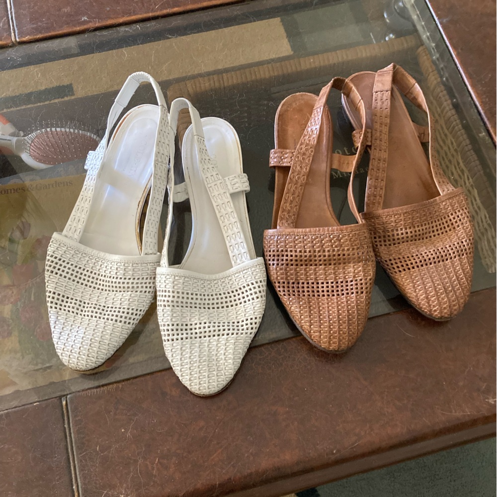 Cole Haan White or Brown Woven all leather Flats